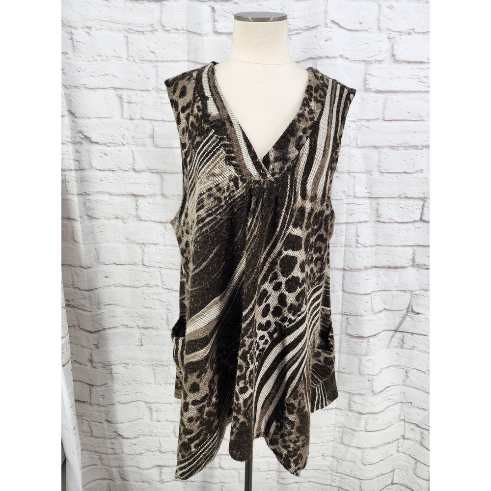 Kaktus Knit Tunic Top Lagenlook Pockets Art To Wear Animal Print Layering Sz 3X